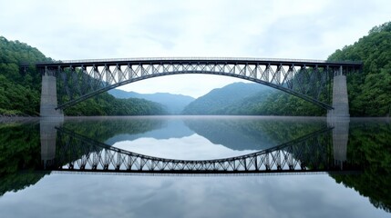 Fototapeta premium Serene Arch Bridge Over Calm Waters Reflecting Lush Greenery