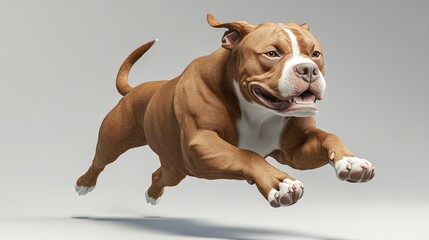 Dynamic 3D American Pitbull Terrier in Mid-Action Pose