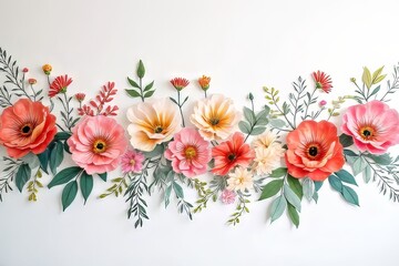 Beautiful Paper Flower Arrangement on White Background