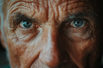 a look into the camera of an elderly man in his 70s
