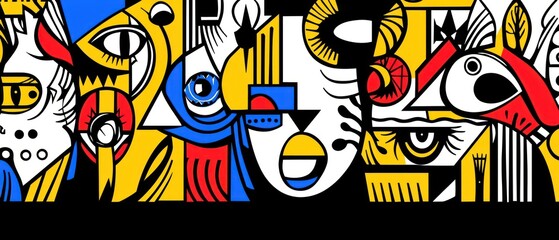 Fototapeta premium Abstract Cubist Composition with Bold Colors and Geometric Shapes