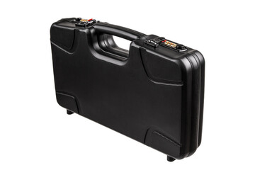 A compact, portable case with combination locks, ideal for storing and transporting firearms or other valuables. Isolate on white back