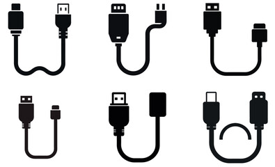 Vector Illustration of Various Cable Connectors