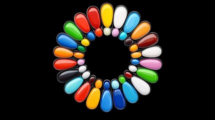 Colorful Nail Polish Bottles Arranged in Circular Pattern on Black