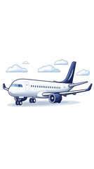 Airplane illustration taking off. Clouds in the background. Travel, commercial flight, design use
