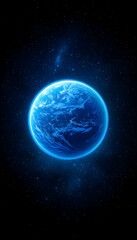 Fototapeta premium Blue planet floating in dark space with stars; education, sci-fi concept