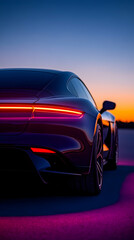 Obraz premium Car shines in the evening light on road. For automotive concepts and road trips