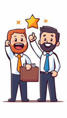 Cheerful colleagues celebrating business success with gold star, office background