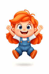 Naklejka premium Cheerful girl jumping in the air, illustration on a white background, for kids books