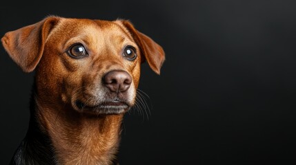 Obraz premium A striking portrait of a dog with a serious expression set against a black backdrop, highlighting its majestic features and noble gaze.