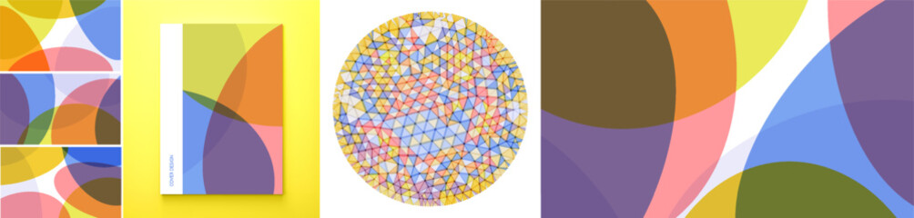 Abstract background with translucent overlapping coloured shapes. Modern design. Set of spheres. 3d vector illustration for brochure, banner, cover, card, flyer or presentation.