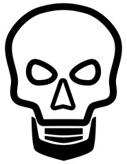 Black outlined skull vector illustration in minimalist and geometric style on a transparent background. Ideal for tattoos, stickers, logos, Halloween decor, gothic, horror, or digital artwork projects