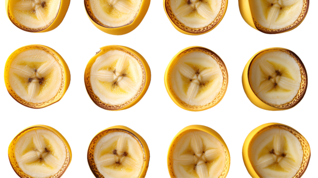 Sliced Bananas Pattern Minimalist Yellow Fruit Design, Sweet and Ripe for Food Themes, isolated on transparent background.