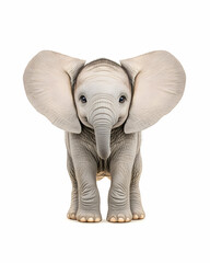 Obraz premium Cute baby elephant standing on white background. For animal education or greeting