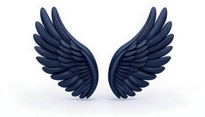 Obraz premium Dark blue wings on white in studio, symbolising freedom, hope, dreams, ideas