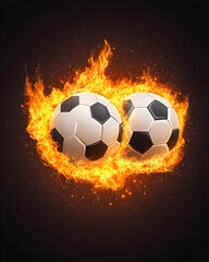 Fototapeta premium Fiery soccer balls, dark background, sports passion