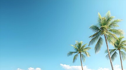 Fototapeta premium Three Palm Trees Against a Vibrant Blue Sky