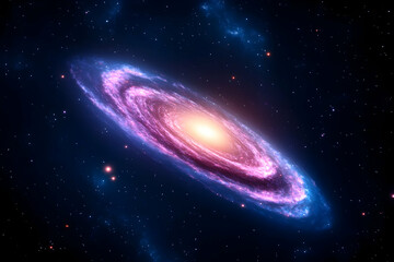 Galaxy swirling in space with shining light. Cosmology background for illustration