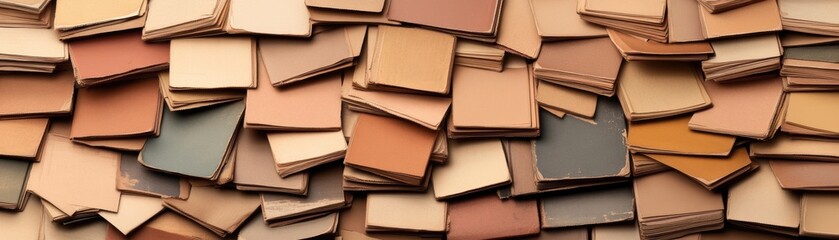Fototapeta premium A vibrant assortment of paint swatches showcasing a variety of earthy tones stacked together, Ideal for interior design projects, color consultations, or artistic inspirations,