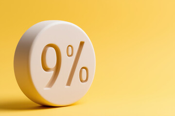 Percentage figure displayed on a yellow background representing nine percent value