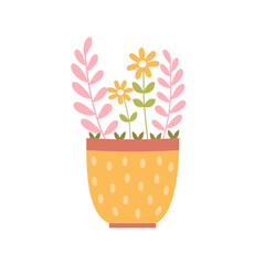 Spring Daisy Flowers Pot. Colorful summer floral. Cute flat illustration