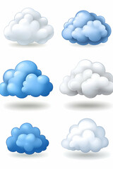 Fototapeta premium Illustration Puffy sky clouds, in blue and white. Sky backdrop, for app icon use