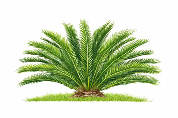 Isolated palm tree on grass, detailed botanical illustration, perfect for tropical decor