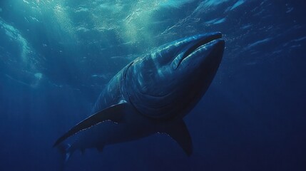 Fototapeta premium Whale surfacing ocean sunlit depths wildlife