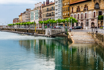 The wonderful city of Guijon and its port, Asturias, Spain