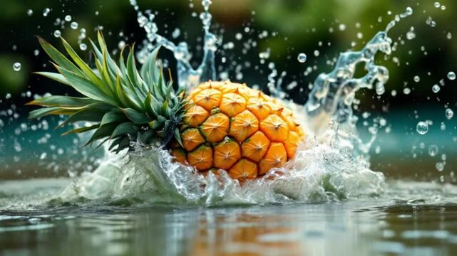 healthy fruit pineapple in water splash