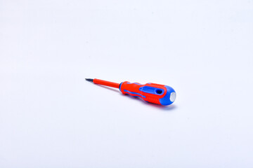 Red blue test pen screwdriver isolated on white background