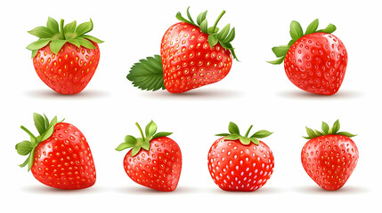 Multiple ripe strawberries displayed on a white background for healthy food ads