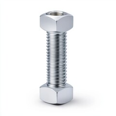 Close-Up View of a Metallic Bolt with Threading Detail and Hexagonal Heads on a Light Background