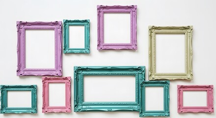 Colorful Vintage Frames Artistic Display on White Background

