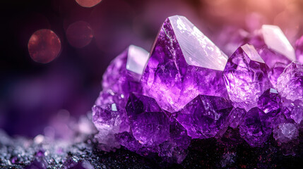 Fototapeta premium Close-up view of a stunning raw amethyst crystal displaying mystical energy and vibrant hues