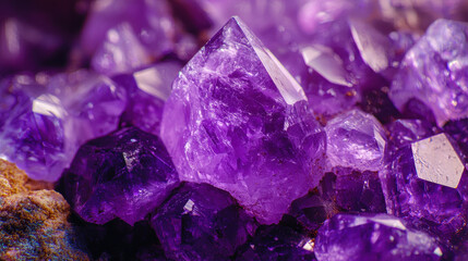 Fototapeta premium Close-up view of raw amethyst crystal showcasing vibrant purple hues and reflections