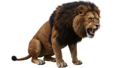 roaring lion with an aggressive look, isolated On transparent background, Cutout 