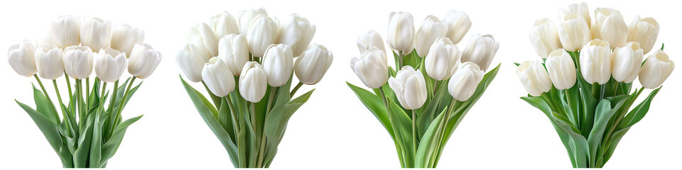 Bouquets of white tulips collection isolated on transparent background © Newton