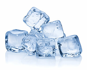 Obraz premium Pile of cool, refreshing ice cubes isolated on white, for drink backgrounds and cooling