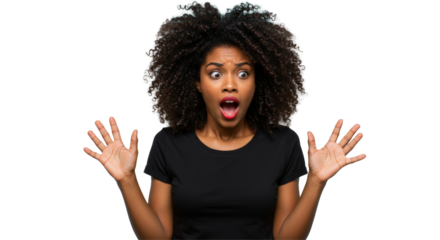PNG Black woman surprised portrait adult photo. Cutout 
