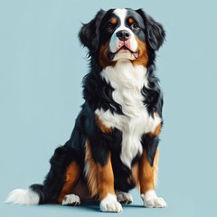 Fototapeta premium Realistic 3D Illustration of Bernese Mountain Dog Sitting Calmly