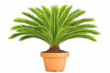 Obraz premium Potted palm tree, green leaves, indoor gardening, isolated on white background, nature decor