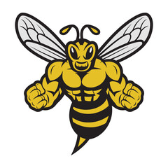 Bold Muscular Bee Logo – Dynamic Bumblebee Mascot Vector for Strength and Energy Branding