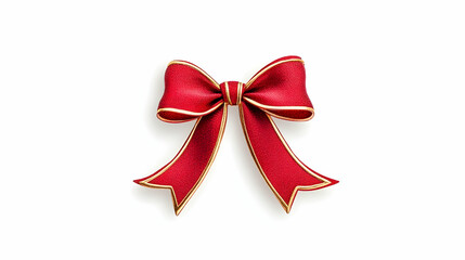 Red ribbon bow, elegant gift packaging, against white background, for holiday use
