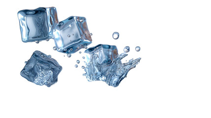 Fototapeta premium Crystal Ice Cubes Refreshing Water Splash, Cool Blue for Drink Themes, isolated on transparent background.