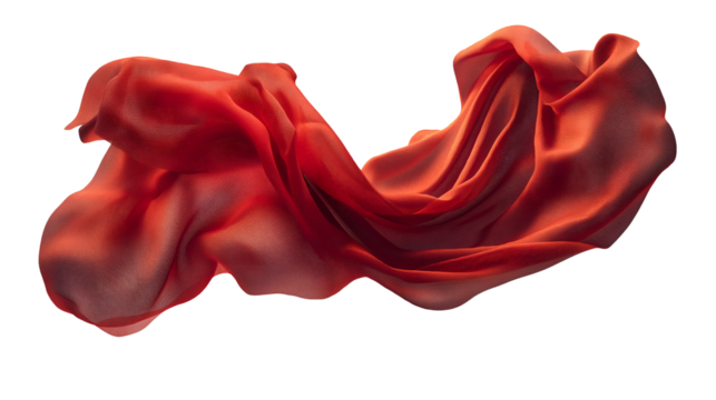 Red Fabric Flow Abstract Elegant Design, Soft Silk for Background Themes, isolated on transparent background.