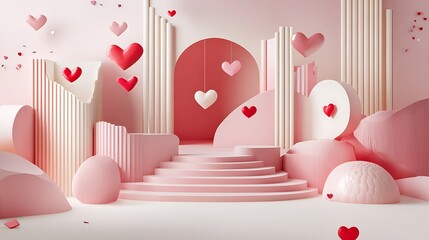 Pink and Red Hearts Abstract Valentines Day Scene