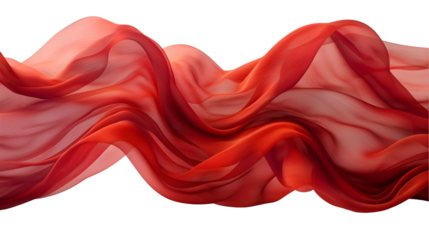 Red Silk Fabric Swirl Soft Wave Texture, Elegant Sheer Design for Backgrounds, isolated on transparent background.