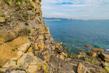 The wonderful city of Guijon and its port, Asturias, Spain