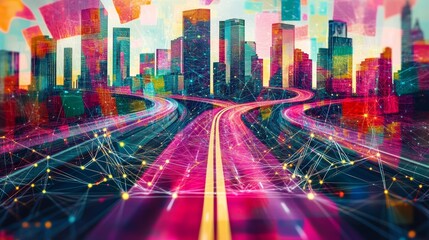 Fototapeta premium City Skyline Roads in Geometric Patterns and Vibrant Connections